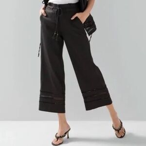 WHBM Black Wide Leg Line Crop Pants w/ Tassel Tie Size 4 Reg NEW WITH TAGS